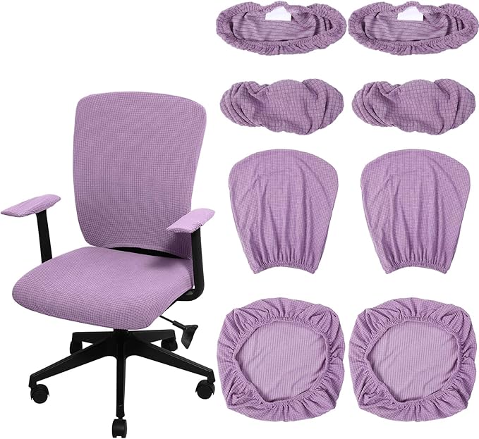 Tallew 8 Pcs Office Chair Covers Set Computer Universal Protective Stretchable Chair Seat Covers Desk Armrest Slipcovers Pads Office Cushion Backrest for Rotating (XL,Purple)