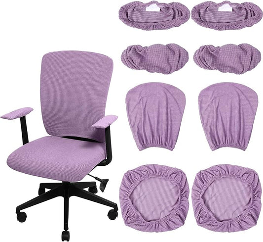 Tallew 8 Pcs Office Chair Covers Set Computer Universal Protective Stretchable Chair Seat Covers Desk Armrest Slipcovers Pads Office Cushion Backrest for Rotating (XL,Purple)