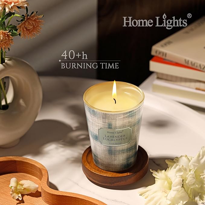 HomeLights Soy Wax Candles for Home Scented, 1-Wick Candles in Lavender Eucalyptus Scented, Aromatherapy Candles Gift for Parties, Relaxing, Scandinavian Minimalist Design, 6.7oz