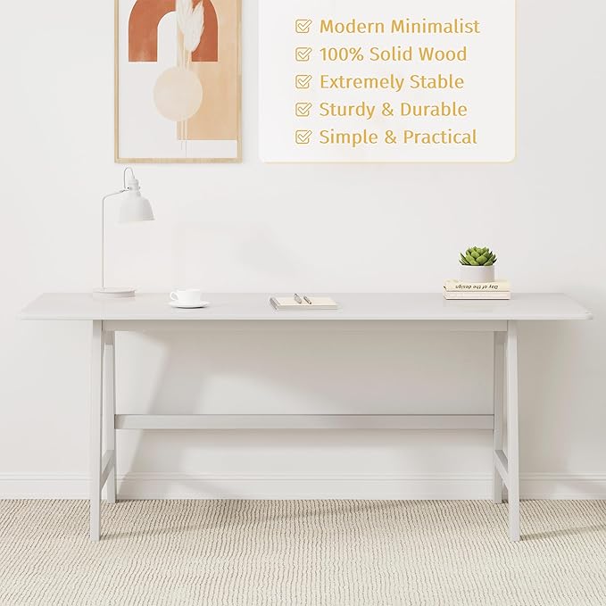 IOTXY Solid Wood Writing Table - 48" W x 24" D Minimalist Computer Desk for Home Office, Work, Study, Creativity, and PC Workstation, White