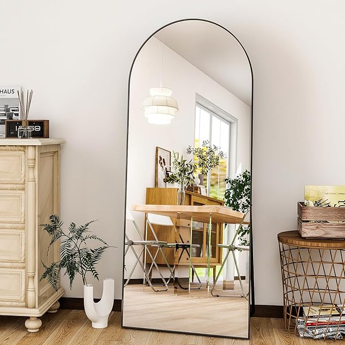HARRITPURE Arched Full Length Mirror - 64"x21" Floor Standing Mirrors Hanging Mounted Aluminum Frame Full Body Mirror Home Decor for Living Room Bedroom Cloakroom, Black
