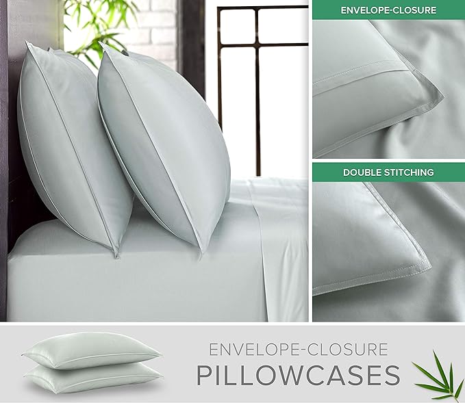 Pure Bamboo California King Sheets, Genuine 100% Organic Viscose Derived from Bamboo Bed Sheet Set, Soft & Cooling, Double Stitching, 2 Year Quality Promise (California King, Sea Glass)