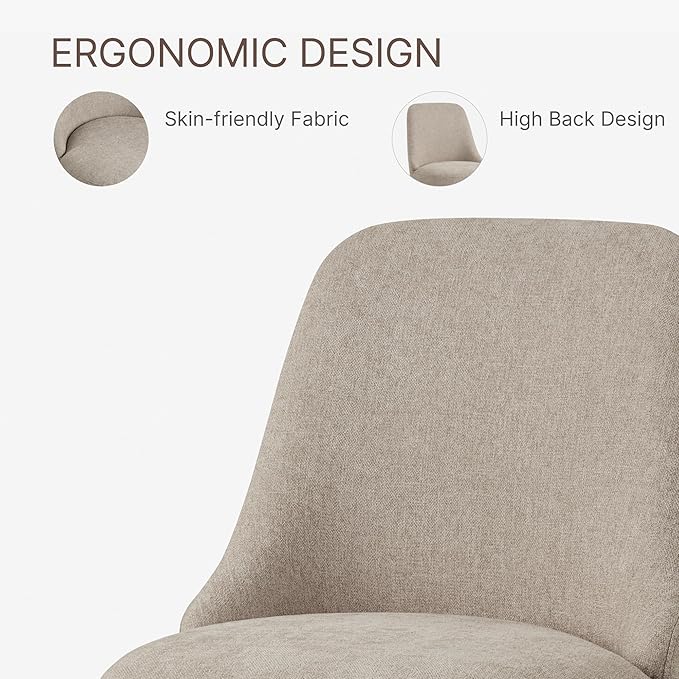 Swivel Dining Chairs Set of 4, Upholstered Mid Century Modern Deskchair with High Back, Linen Fabric Kitchen Chairs for Dining Room, Bedroom, Dressing Room, Khaki