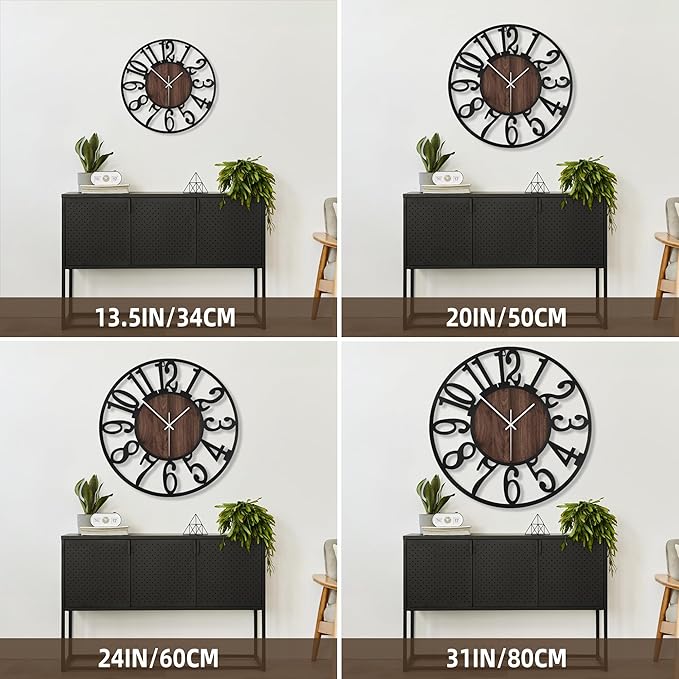 Large Wall Clock for Living Room Decor, 24 Inch Non Ticking Silent, Battery Operated Modern Vintage Oversized Wall Clock for Bedroom Kitchen