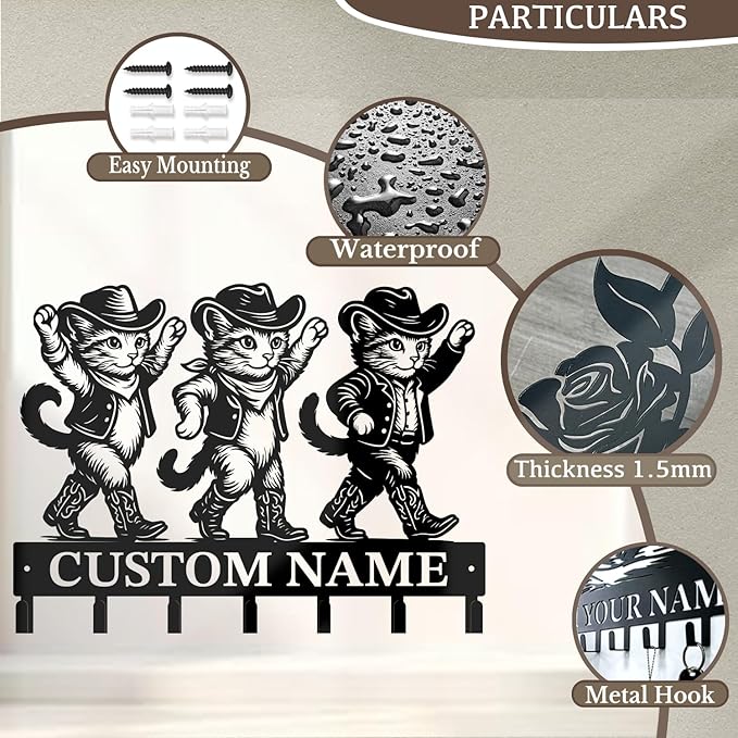 Custom Western Cowboy Metal Iron Key Hooks,Personalized Name & Text Engraving,Decor Wall Keys Holder for Home Entryway (Style I)