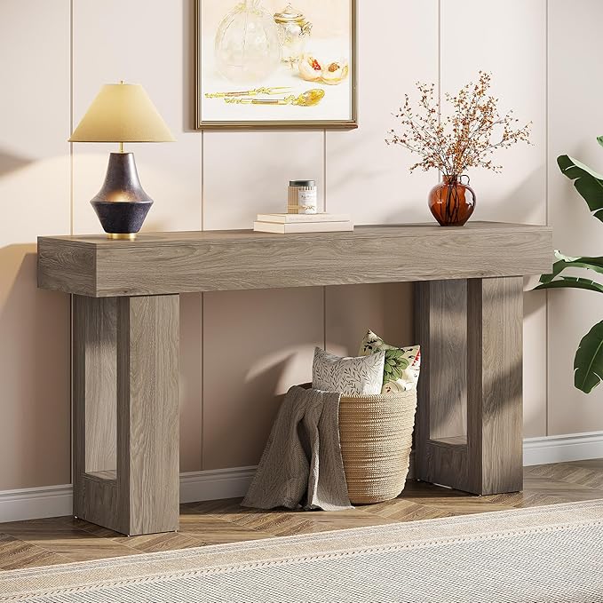Tribesigns 63-Inch Long Console Table, Wooden Rectangular Sofa Table Behind The Couch, Farmhouse Entryway Table for Entrance, Hallway, Living Room (Grey)