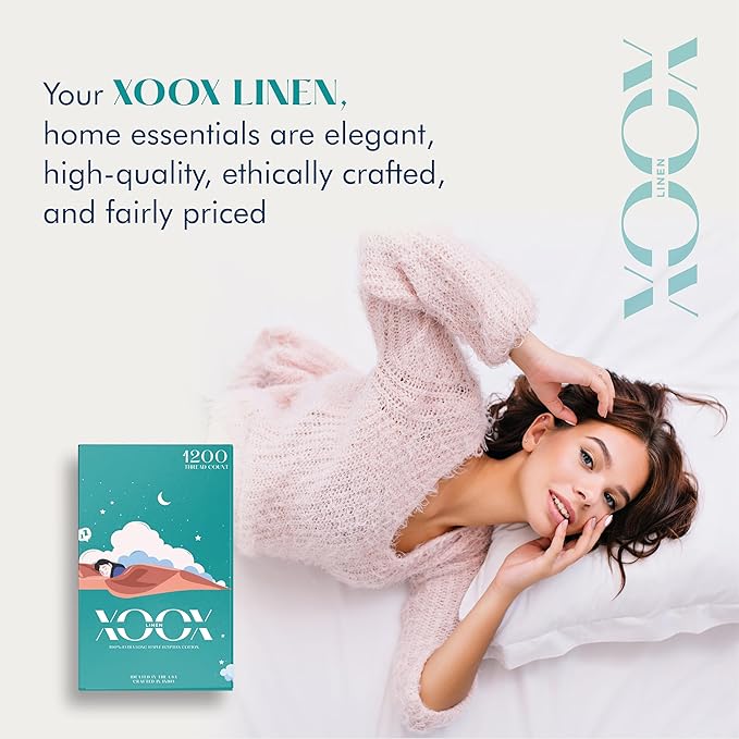 XOOX Linen 100% Egyptian Cotton Pillow Cases Standard/Queen Size Set of 2 - Luxury 1200 Thread Count Sateen Ivory Pillow Cases, Silky Soft Cooling Pillowcases Fits Standard & Queen Size Pillows