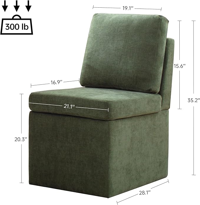 VKNOW Upholstered Dining Chairs, Modern Kitchen Chairs with Storage, Linen Armchair Dining Room Chairs for Kitchen Room (Green, Set of 1)