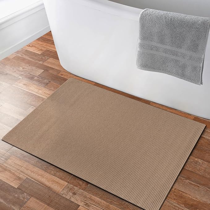 Non Slip Beige Solid Rubber Back Thing Door Mat for Entryway 2x3 for Kitchen, Rug for Bathroom, Stain Resistant Easy Cleaning Non Shedding Carpet Beige 2 x 3