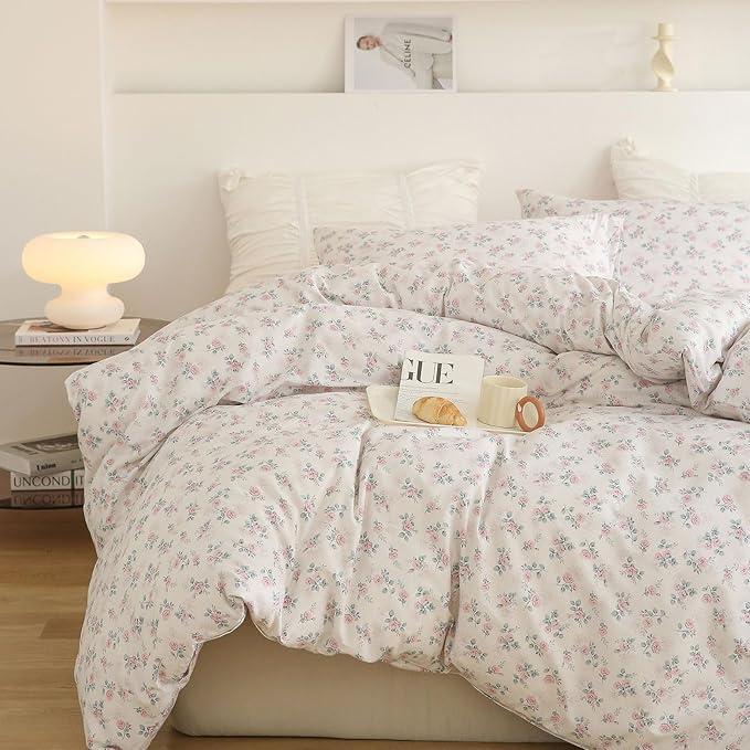 EAVD Vintage Garden Style Floral Comforter Set Twin XL Soft 3-Piece Chic Cottagecore Floral Bedding Set with 2 Pillowcases Cute Aesthetic Botanical Pattern Comforter Set for All-Season