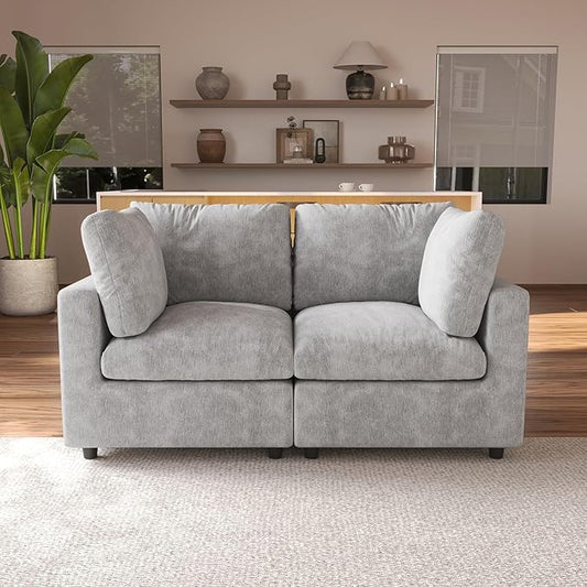 JACH 67" Love Seat Sectional Couches for Living Room, Deep Seat Modular Sofa, Cloud Sectional Couch, Sofa Covers Washable, Minimalist Modern Couch for Living Room, Apartment, Light Grey