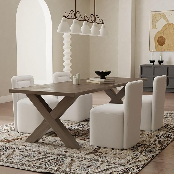 White Upholstered Dining Chairs Set of 2, Armless Modern Linen Dining Chairs with High Back, Kitchen Chair for Dining Room/Restaurant/Living Room
