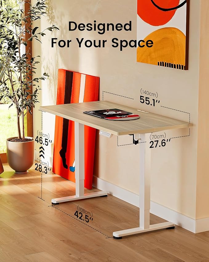 ErGear Height Adjustable Electric Standing Desk, 55 x 28 Inches Sit Stand up Desk, Large Memory Computer Home Office Desk with Two-Piece Desktop (Natural)