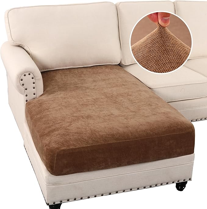 H.VERSAILTEX Couch Cushion Covers Stretch Chenille Chaise Lounge Covers Slipcover Thick Soft Sectional Couch Covers for L Shaped Sofa Both Left/Right(3 Seater Sofa Cushion Cover,Caramel)