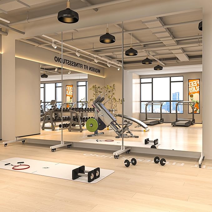 Hasipu Home Gym Mirror 360° Swivel on Wheels, 67" x 40" Extra Large Full Body Rolling and Tempered Glass Easy to Move Full Length Mirror for Yoga Studio, Bedroom, Dancing Studio, White