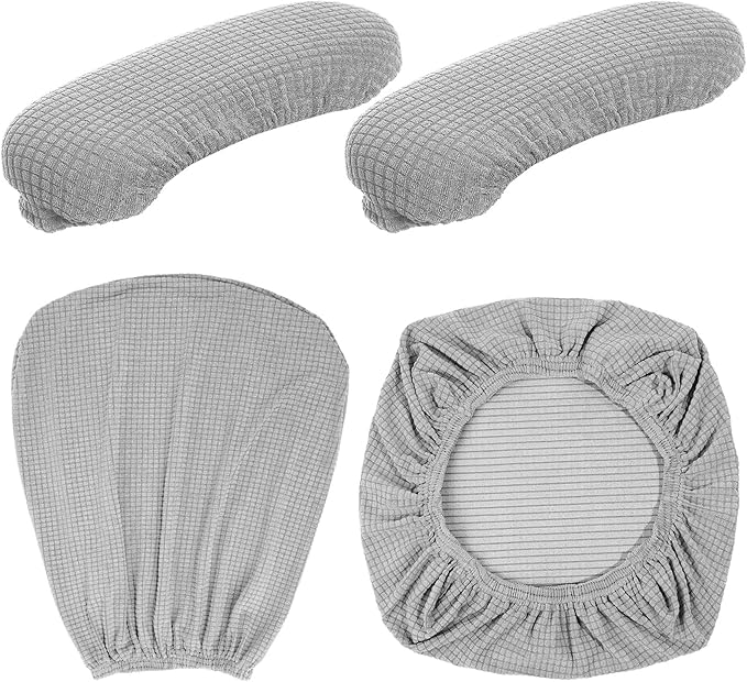 Tallew 4 Pcs Office Chair Covers Set Computer Universal Protective Stretchable Chair Seat Covers Desk Armrest Slipcovers Pads Office Cushion Backrest for Rotating (XL,Silver Gray)