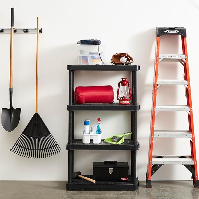 Gracious Living 4 Shelf Adjustable Height Medium Duty Storage Unit 14 x 32 x 54.5 Organizer for Home, Garage, Basement, & Laundry, Black (4 Pack)