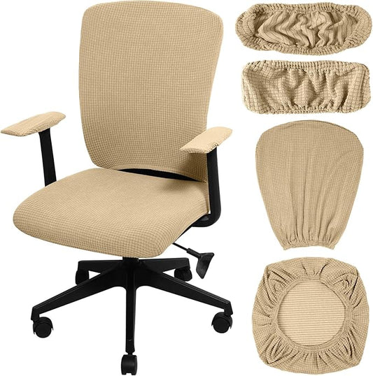 Tallew 4 Pcs Office Chair Covers Set Computer Universal Protective Stretchable Chair Seat Covers Desk Armrest Slipcovers Pads Office Cushion Backrest for Rotating (XL,Camel)