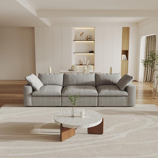 Cloud Modular Sectional Sofa Couch,120.45" Convertible Couches 3 Seater Sofa for Living Room,Minimalist Deep Sofa Couches,Sofa Covers Washable&Replaceable(Grey)