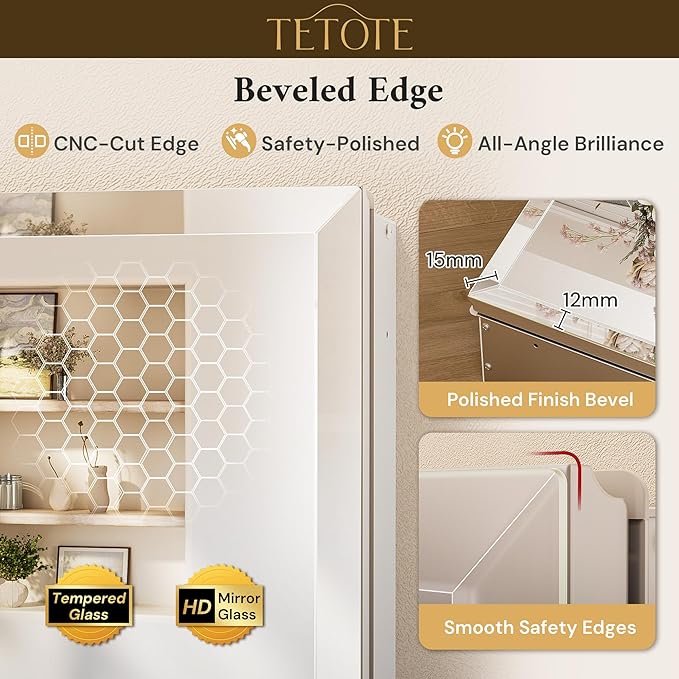 TETOTE 30 x 26 Bathroom Mirror with Storage with Tempered Beveled Mirror Silver Medicine Cabinet Aluminum Cabinet DTC Hinges, Stepless Adjustable Shelves, Recessed/Surface-Mounted