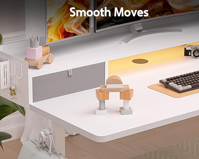 55x24 Inches Electric Standing Desk with 2 Drawers, Height Adjustable Stand up Desk for Home Office, Ergonomic Sit to Stand Table with Storage Shelf, DIY Board, Hooks, White