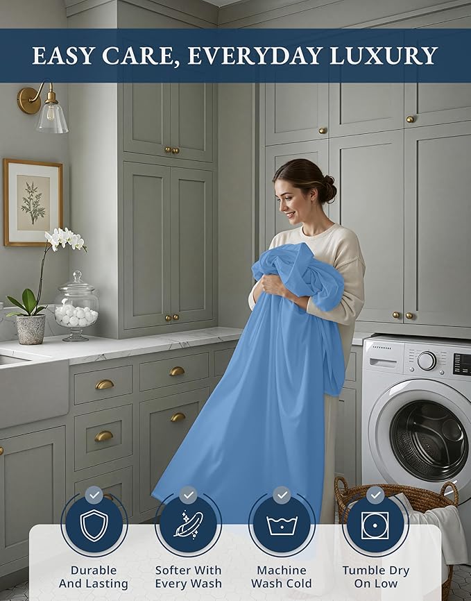 LANE LINEN 100% Egyptian Cotton King Bed Sheets, No Pill Cooling Sheets King Size, Soft & Comfy Sateen Weave for Silky Smooth Finish, Available in Variety of Colors - Blue Jasper