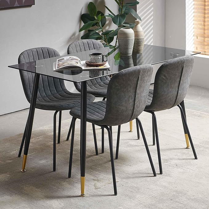 Home Kitchen Chairs Upholestered Set of 4, Ergonomic Dining Room Chairs Comfortable Faux Leather PU Living Room Chairs with Metal Legs