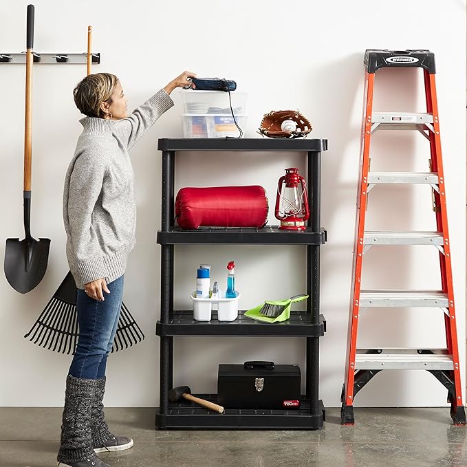 Gracious Living 4-Tier Medium-Duty Home and Garage Storage Organizer Shelves, 54.5" H x 32.0" W x 14.0" D, Black