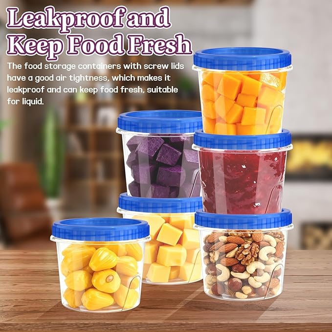 12 Pack Freezer Containers with Screw On Lids, 24 Oz Stackable Reusable Plastic Storage Container, Airtight Plastic Food Storage Containers with Twist Top Lids for Food Soup Jello Sauce