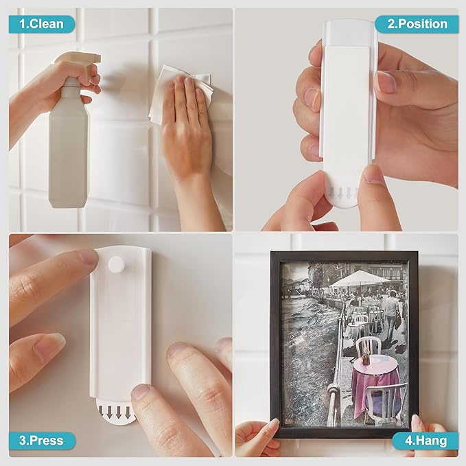 Large Canvas Hangers, 6 Picture Hangers, 10 Large Removable Adhesive Strips, Damage Free Picture Hanging Hooks Heavy Duty, Wall Hangers Without Nails