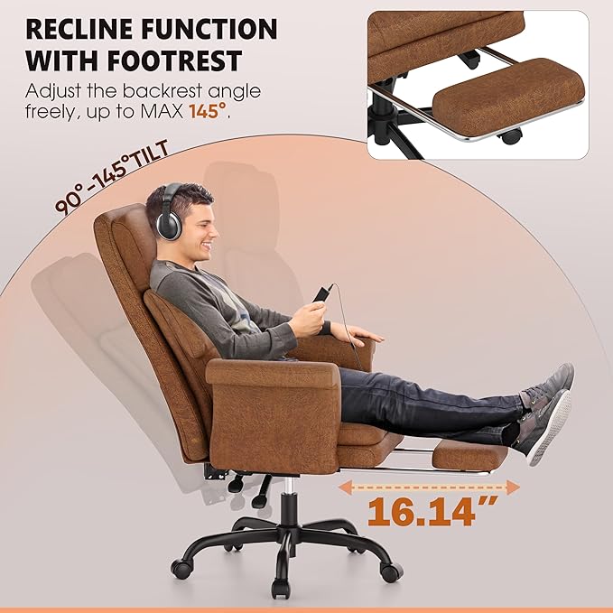 ELABEST C39 Cross Legged Office Chair with Footrest & Convertible Armrests-Pet-Friendly Criss Cross Home Desk Chair, Ergonomic Big and Tall Executive Chair with Lumbar Pillow
