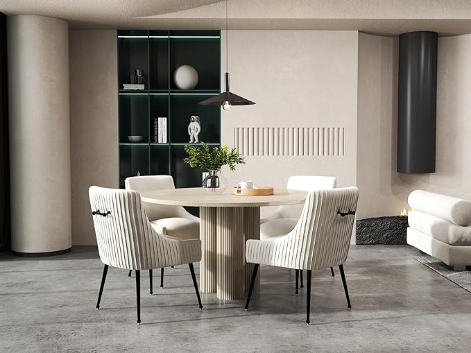 Velvet Dining Chairs Set of 4,Beige Upholstered Living Room Chairs with Black Metal Legs, Modern Tufted Accent Chairs for Living Room, Study Room, Kitchen