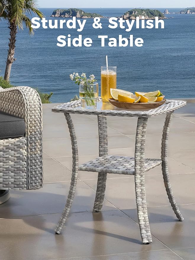 10 Piece Outdoor Wicker Rattan Sectional Sofa Set with Swivel Chairs & Fire Pit Table, 7-Seats with 4" Thickened Cushions & Coffee Table, All-Weather PE Rattan for Garden, Backyard, Porch, Black