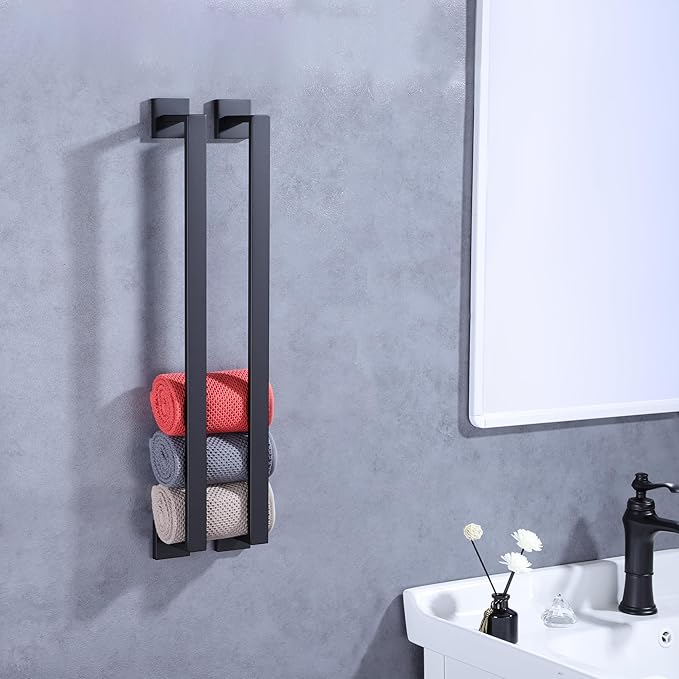 LANC 2 Pack Bath Towel Bars Matte Black 24-Inch Bathroom Towel Rail Square Towel Racks Kitchen Towel Holders Stainless Steel Wall Mount Towel Hanger Towel Rods,A8804-6MB