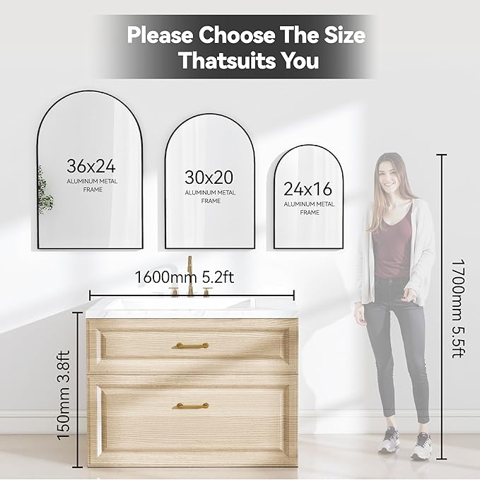 30x20 Arch Mirror Rectangle Wall Mounted Hanging or Against Wall Aluminum Alloy Metal Frame Dressing Make-up Mirrors for Entryway Bedroom Bathroom Living Room 30 20 inch Silver