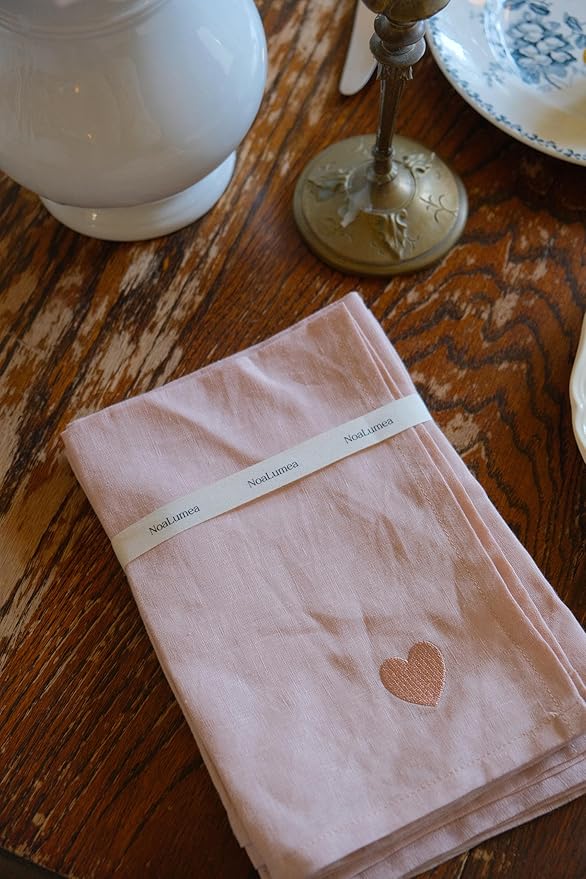 100% Linen Napkins Set of 4 - Dust Pink Cloth Dinner Napkins, Embroidered, Washable and Reusable, Elegant Table Decor for Dinner Parties & Special Occasions, 17.7 x 17.7 Inch