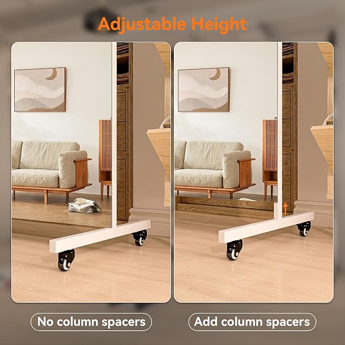 Hasipu Home Gym Mirror 360° Swivel on Wheels, 71" x 32" Extra Large Full Body Rolling Mirror for Yoga Studio, Bedroom, Dancing Studio, White