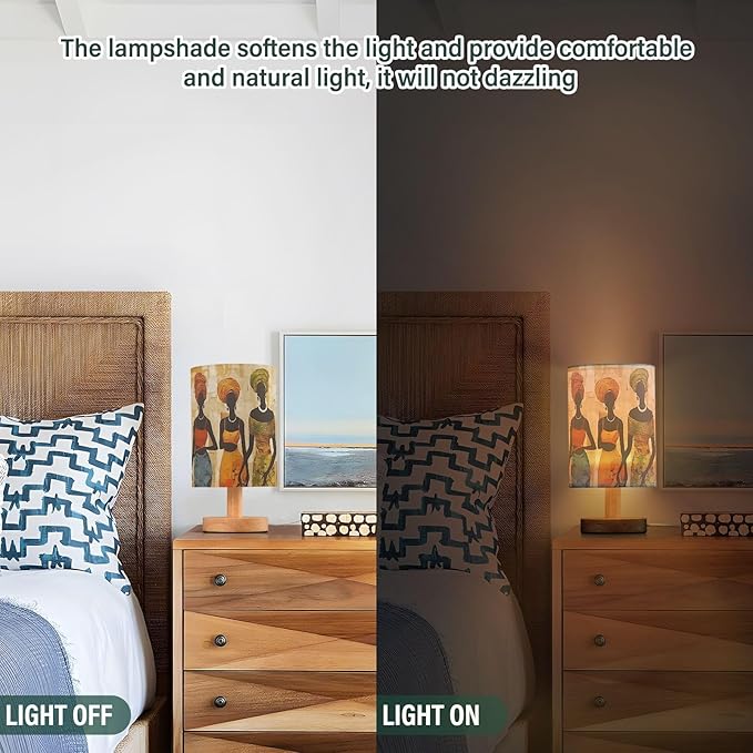 Bedside Lamp African American Black Womens Basket Table Lamp with USB Port Wood Base for Living Room,Bedroom,Nightstand,Office 214a5266