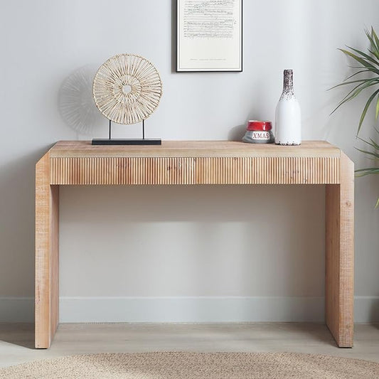 Rustic Wooden Console Table with Drawer, Sofa Table Behind Couch with Ribbed Texture, Retro Entryway Table for Hallway Foyer (51.8 Inch, Natural Wood)