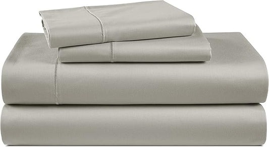 100% Egyptian Cotton Sheets Queen Size Set – Silky Sateen Weave for Winter Comfort, 15" Secure Fit Deep Pocket Queen Sheet Set, Naturally Breathable, Hotel-Quality Soft Luxury You Can Feel - Silver