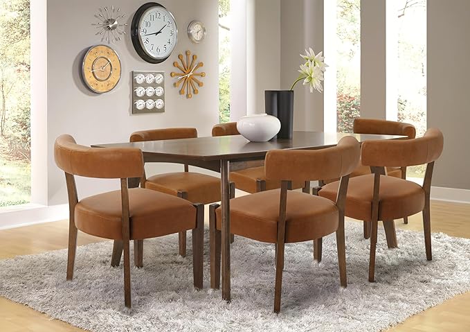 Faux Leather Dining Chairs Set of 2 Upholstered Kitchen & Dining Room Wooden Chairs Mid Century Modern Dining Chairs Low Back, Brown
