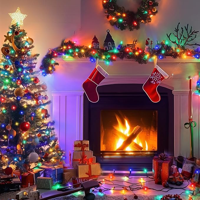 Kwaiffeo Multi Colored Christmas Lights, 100FT 300LED 8 Modes Connectable Colored Light for Xmas Tree Halloween Decorations Outdoor Indoor
