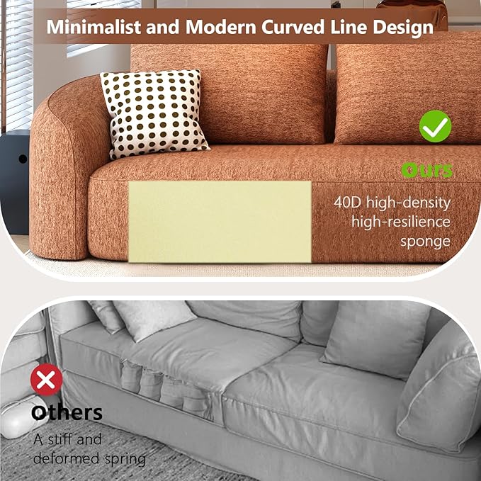 138.6" Modular Sectional Couches Luxury Modern Curved Back U-Shape Sofa Set with Ottoman,Minimalist Comfy Boneless Cloud Couch for Living Room Apartment,(Right Facing Chaise,Orange)