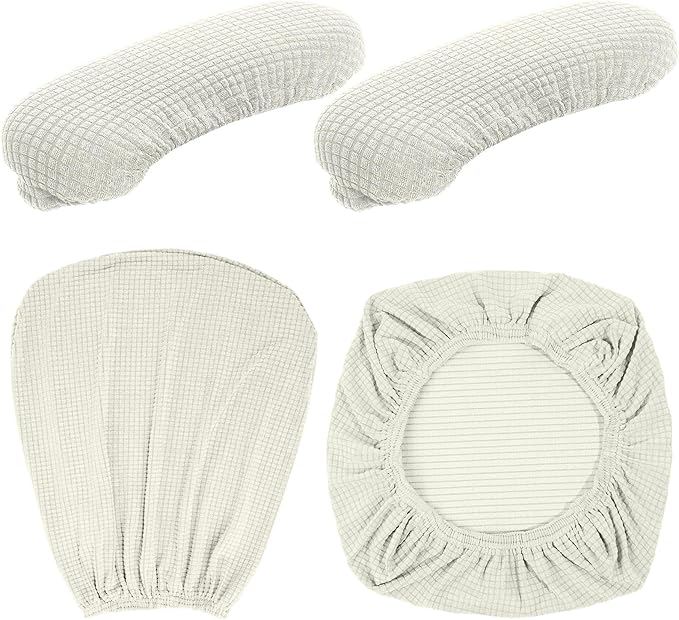 Tallew 4 Pcs Office Chair Covers Set Computer Universal Protective Stretchable Chair Seat Covers Desk Armrest Slipcovers Pads Office Cushion Backrest for Rotating (XL,Cream White)
