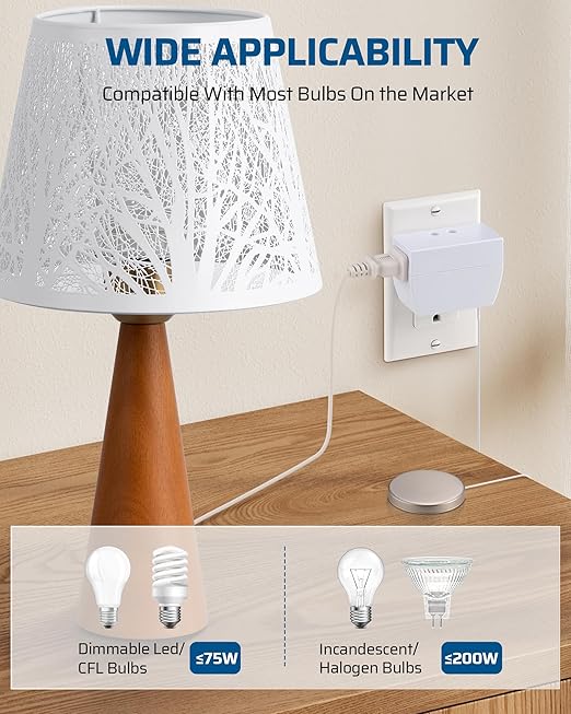 DEWENWILS 2 Pack Touch Dimmer Switch, Touch Pad Control with 3 Levels of Dimming, Dimmable LED/CFL Lights, and Incandescent Bulbs, Extension Cord, ETL Listed, White