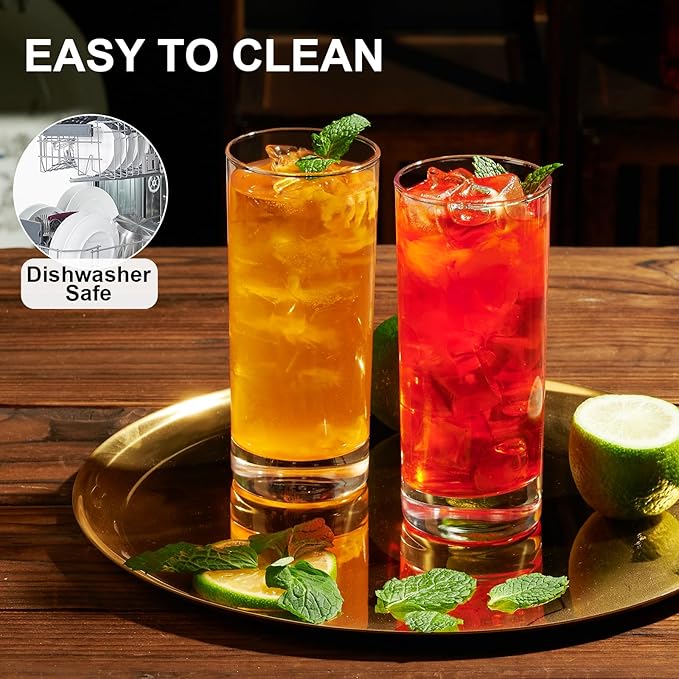 PARACITY Highball Glasses Set of 2, Drinking Glasses 10 Oz, Clear Glass Cups, Tall Tumbler Water Glasses, Glassware Set for Cocktail, Coffee, Mojitos
