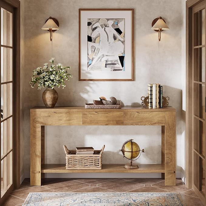 Tribesigns Console Table with 3 Drawers, 67-Inch Long Sofa Table Behind The Couch with Storage Shelf, Narrow Farmhouse Entryway Furniture for Living Room, Hallway, Foyer, Brown