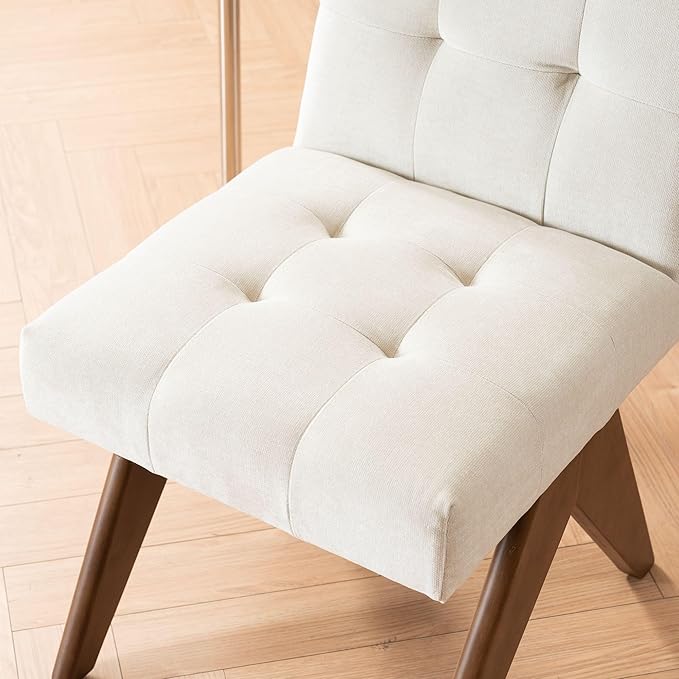 Rowill Modern Upholstered Dining Chairs Parsons Chair Linen Fabric Kitchen Chairs Tufted Armless Dining Room Chairs with Wood Legs Set of 4, Beige