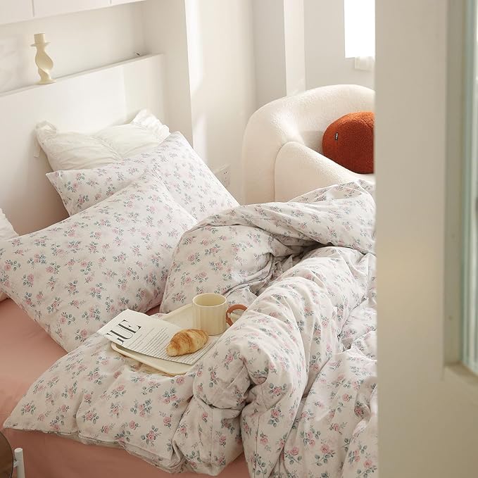 EAVD Vintage Garden Style Floral Comforter Set Twin XL Soft 3-Piece Chic Cottagecore Floral Bedding Set with 2 Pillowcases Cute Aesthetic Botanical Pattern Comforter Set for All-Season