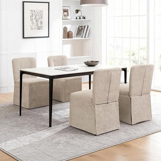 Modern Dining Chairs Set of 4, Upholstered Kitchen Table Chairs, Linen Dining Room Chairs with Metal Frame, Khaki